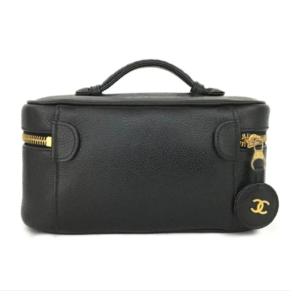 CHANEL CC Logo Grained Calfskin Cosmetics Vanity Hand Bag - Picture 5 of 12